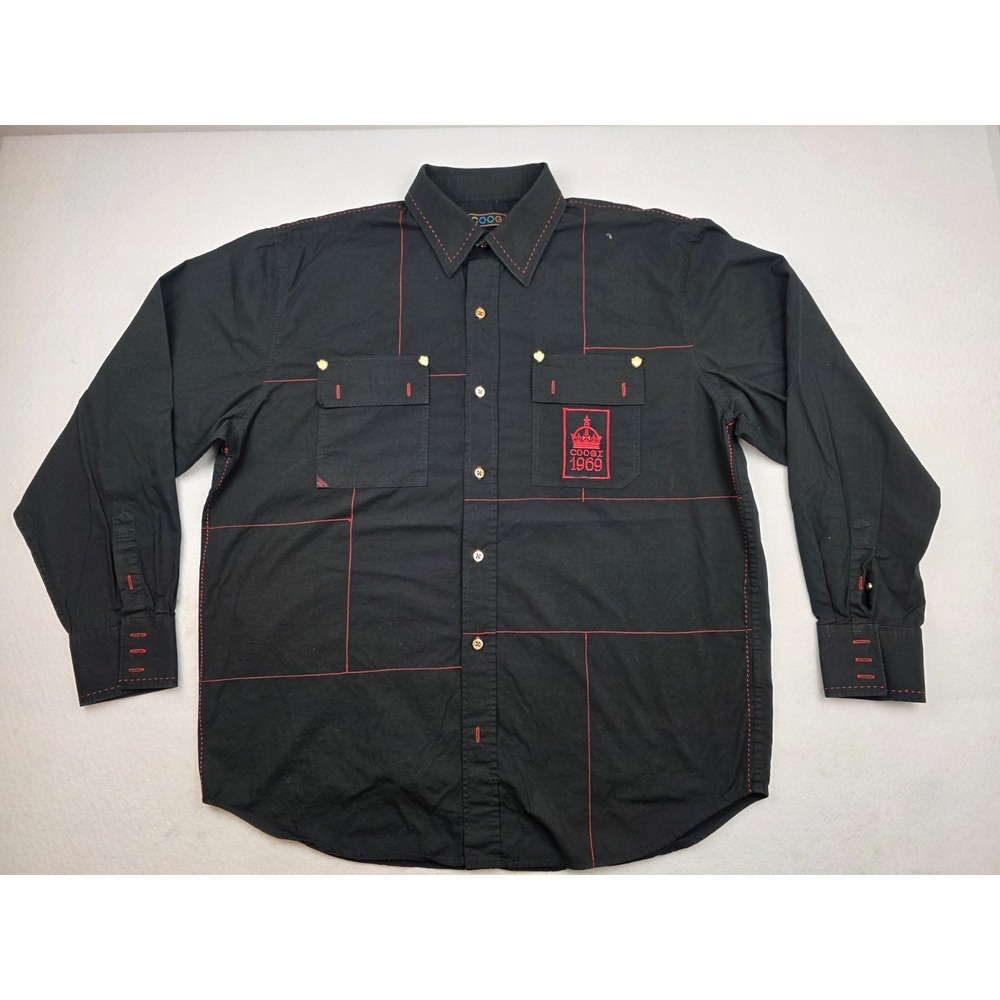 Coogi Embroidered Spellout Logo Button Up Long Sleeve Shirt Mens XL 1969 Crown
